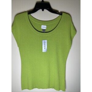 Chico's Design Top Womens Size 1 Medium Lime Green Knit Sleeveless Stretch